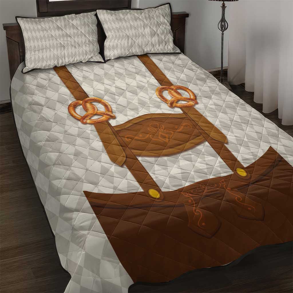 Traditional German Costume - Lederhosen and Soft Pretzel Quilt Bed Set Old Vintage Bavarian Pattern