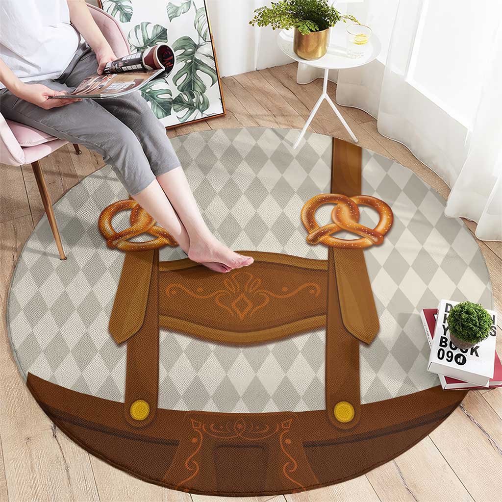 Traditional German Costume - Lederhosen and Soft Pretzel Round Carpet Old Vintage Bavarian Pattern