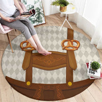 Traditional German Costume - Lederhosen and Soft Pretzel Round Carpet Old Vintage Bavarian Pattern