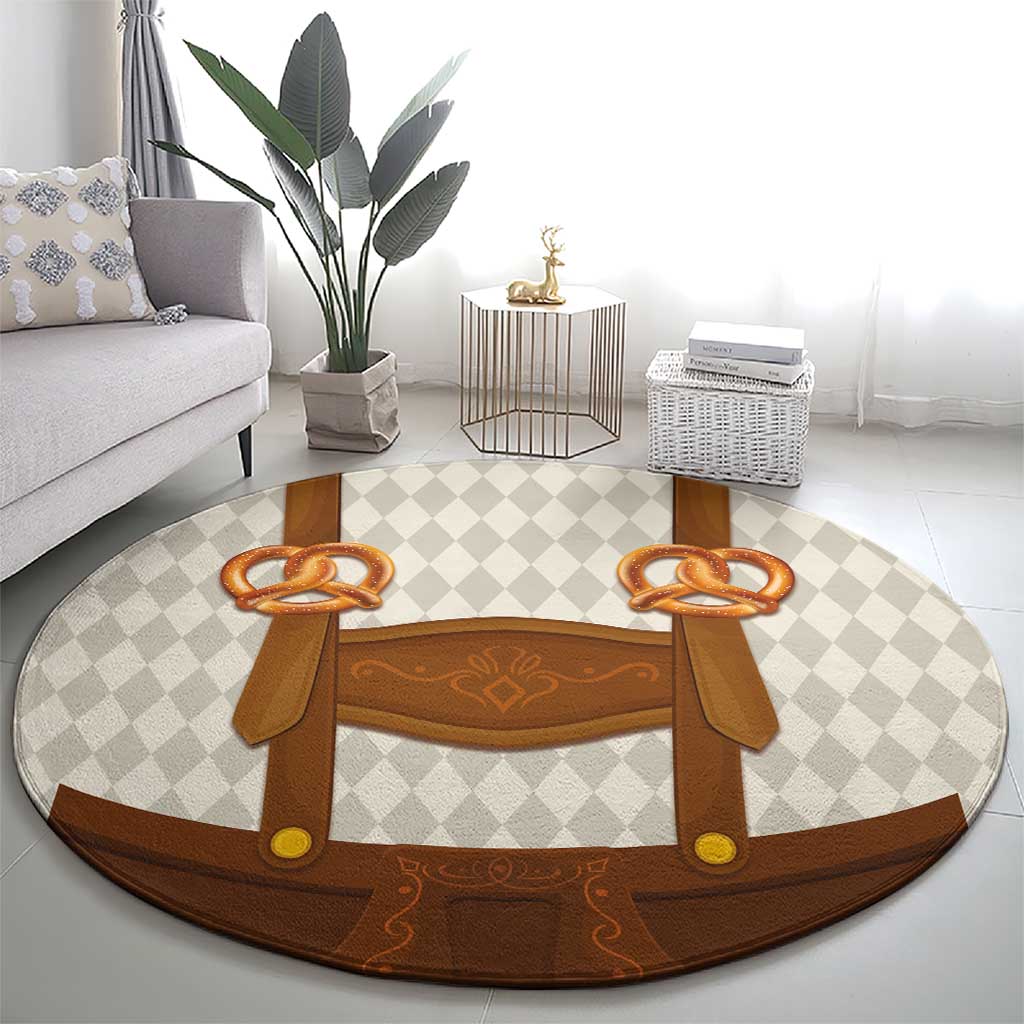 Traditional German Costume - Lederhosen and Soft Pretzel Round Carpet Old Vintage Bavarian Pattern