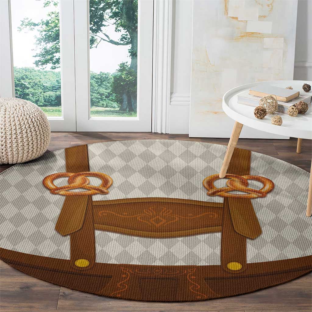 Traditional German Costume - Lederhosen and Soft Pretzel Round Carpet Old Vintage Bavarian Pattern