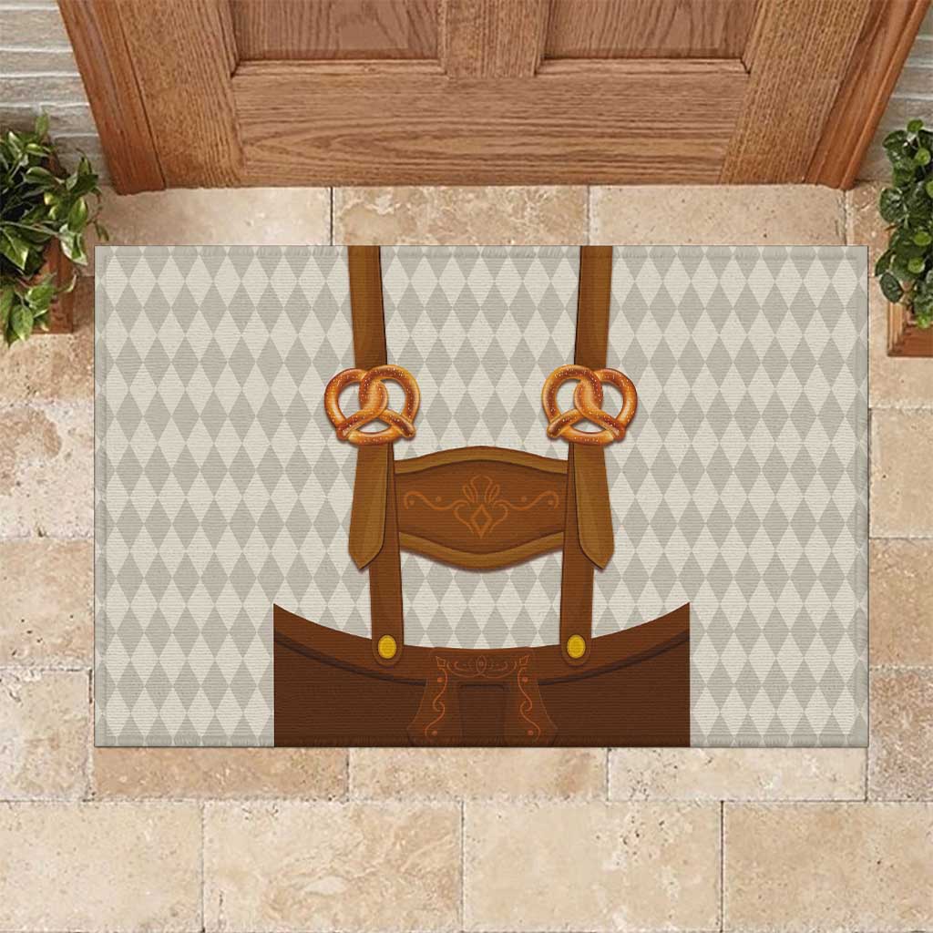 Traditional German Costume - Lederhosen and Soft Pretzel Rubber Doormat Old Vintage Bavarian Pattern
