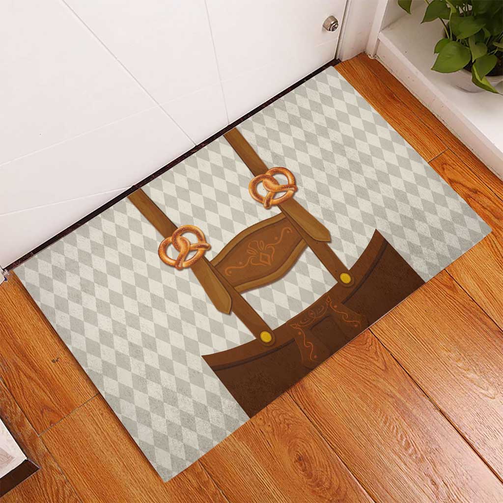 Traditional German Costume - Lederhosen and Soft Pretzel Rubber Doormat Old Vintage Bavarian Pattern