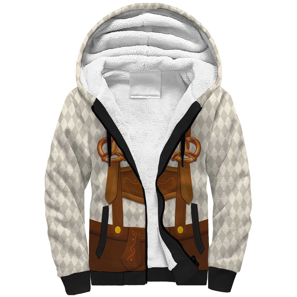 Traditional German Costume - Lederhosen and Soft Pretzel Sherpa Hoodie Old Vintage Bavarian Pattern