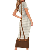 Traditional German Costume - Lederhosen and Soft Pretzel Short Sleeve Bodycon Dress Old Vintage Bavarian Pattern