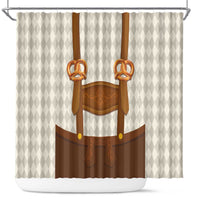 Traditional German Costume - Lederhosen and Soft Pretzel Shower Curtain Old Vintage Bavarian Pattern