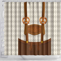 Traditional German Costume - Lederhosen and Soft Pretzel Shower Curtain Old Vintage Bavarian Pattern