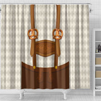 Traditional German Costume - Lederhosen and Soft Pretzel Shower Curtain Old Vintage Bavarian Pattern