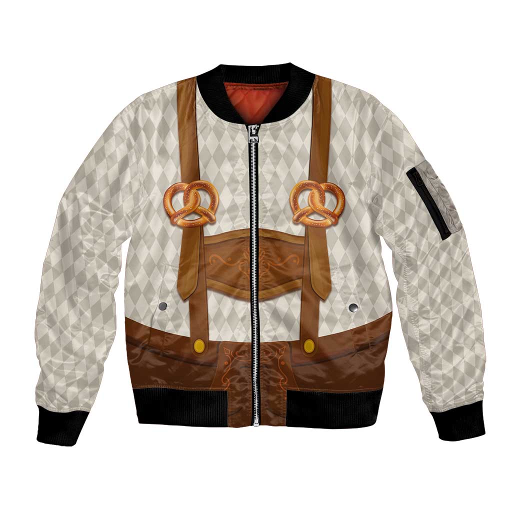 Traditional German Costume - Lederhosen and Soft Pretzel Sleeve Zip Bomber Jacket Old Vintage Bavarian Pattern