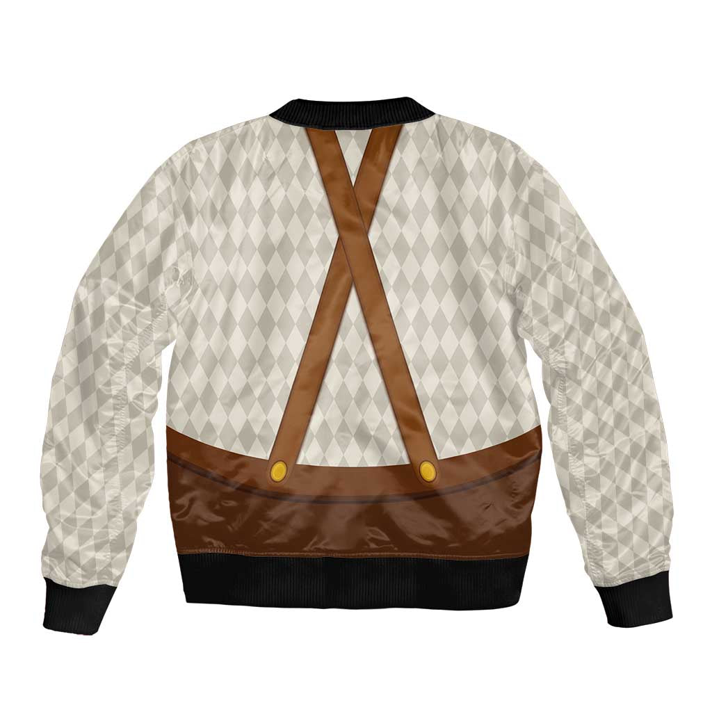 Traditional German Costume - Lederhosen and Soft Pretzel Sleeve Zip Bomber Jacket Old Vintage Bavarian Pattern