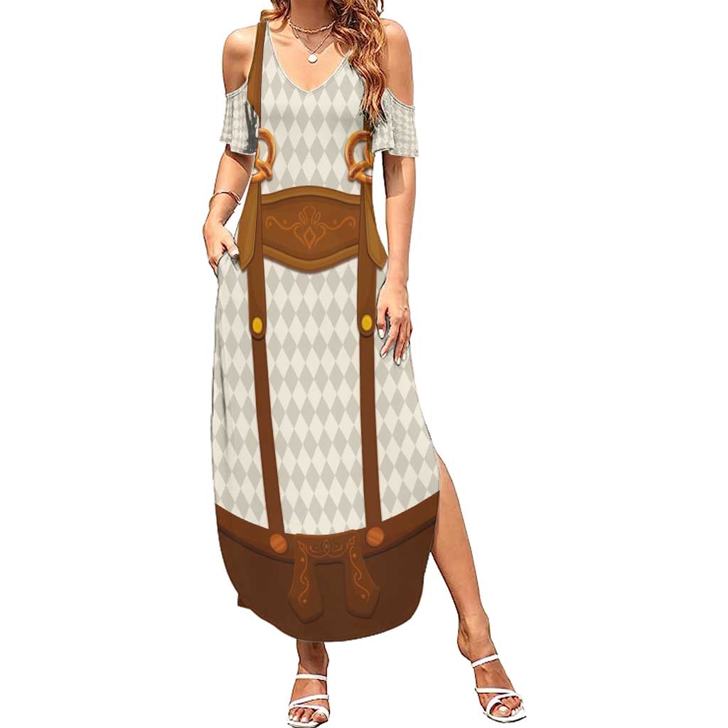 Traditional German Costume - Lederhosen and Soft Pretzel Summer Maxi Dress Old Vintage Bavarian Pattern