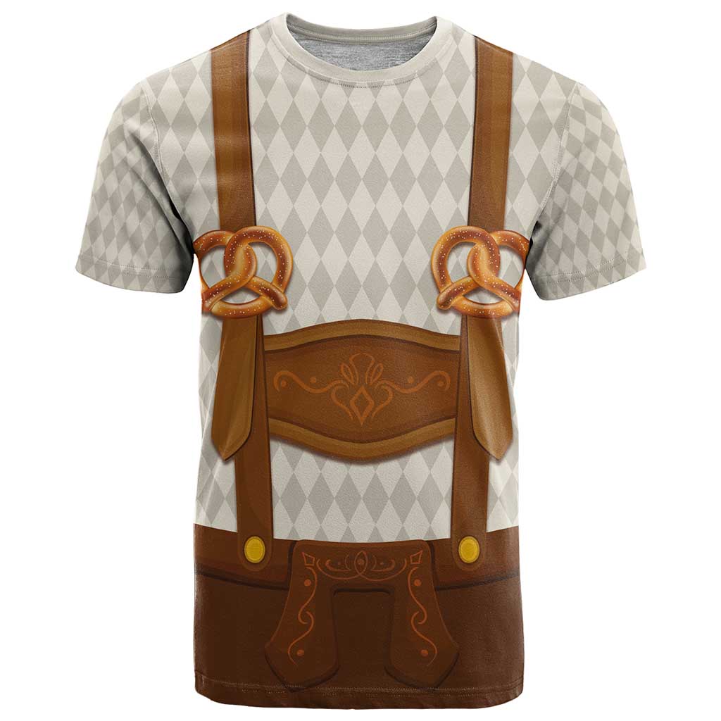 Traditional German Costume - Lederhosen and Soft Pretzel T Shirt Old Vintage Bavarian Pattern