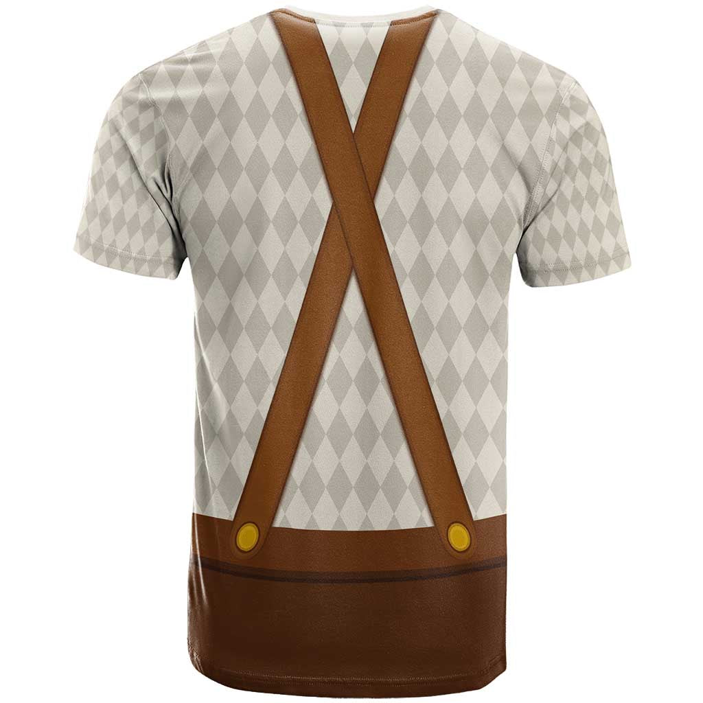 Traditional German Costume - Lederhosen and Soft Pretzel T Shirt Old Vintage Bavarian Pattern
