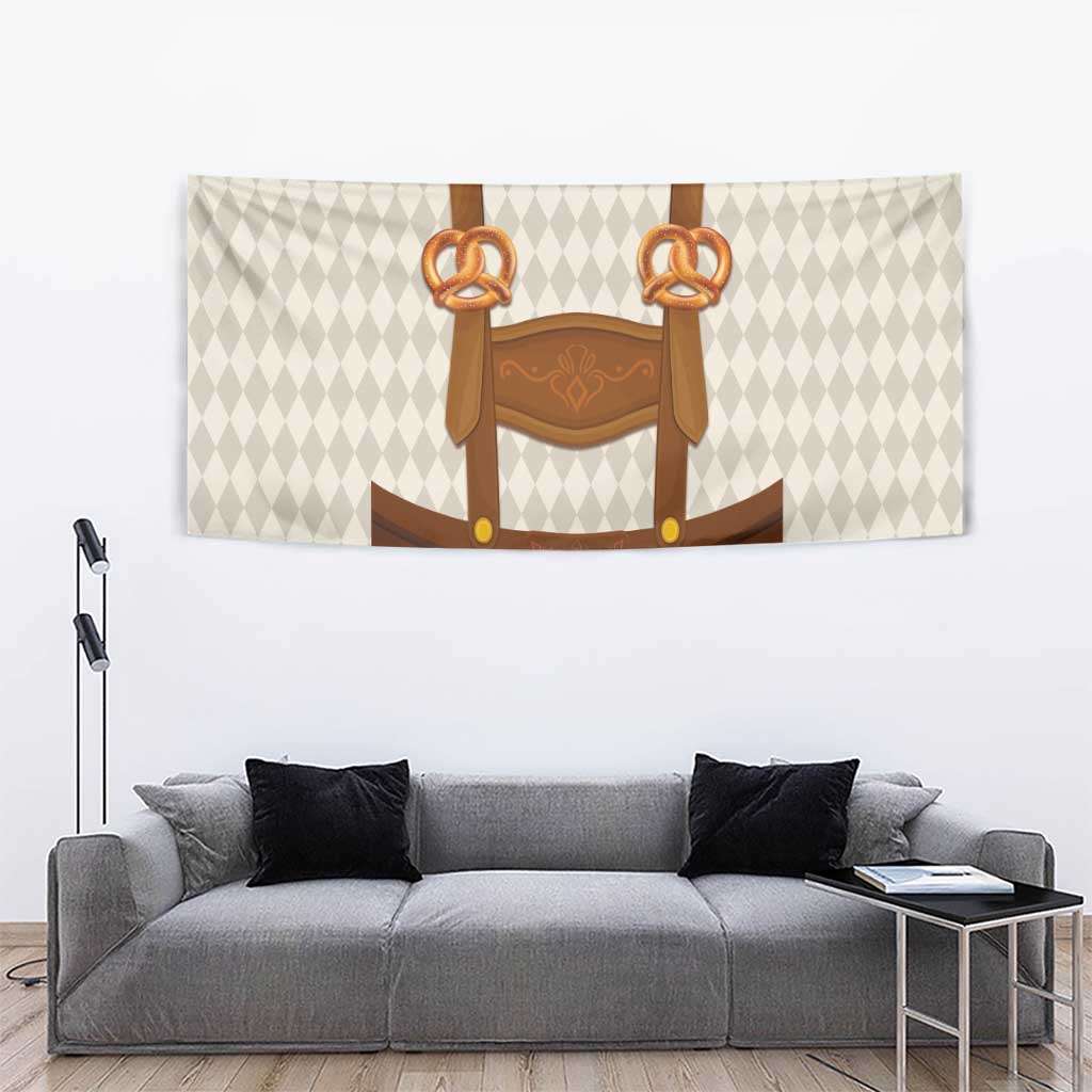 Traditional German Costume - Lederhosen and Soft Pretzel Tapestry Old Vintage Bavarian Pattern