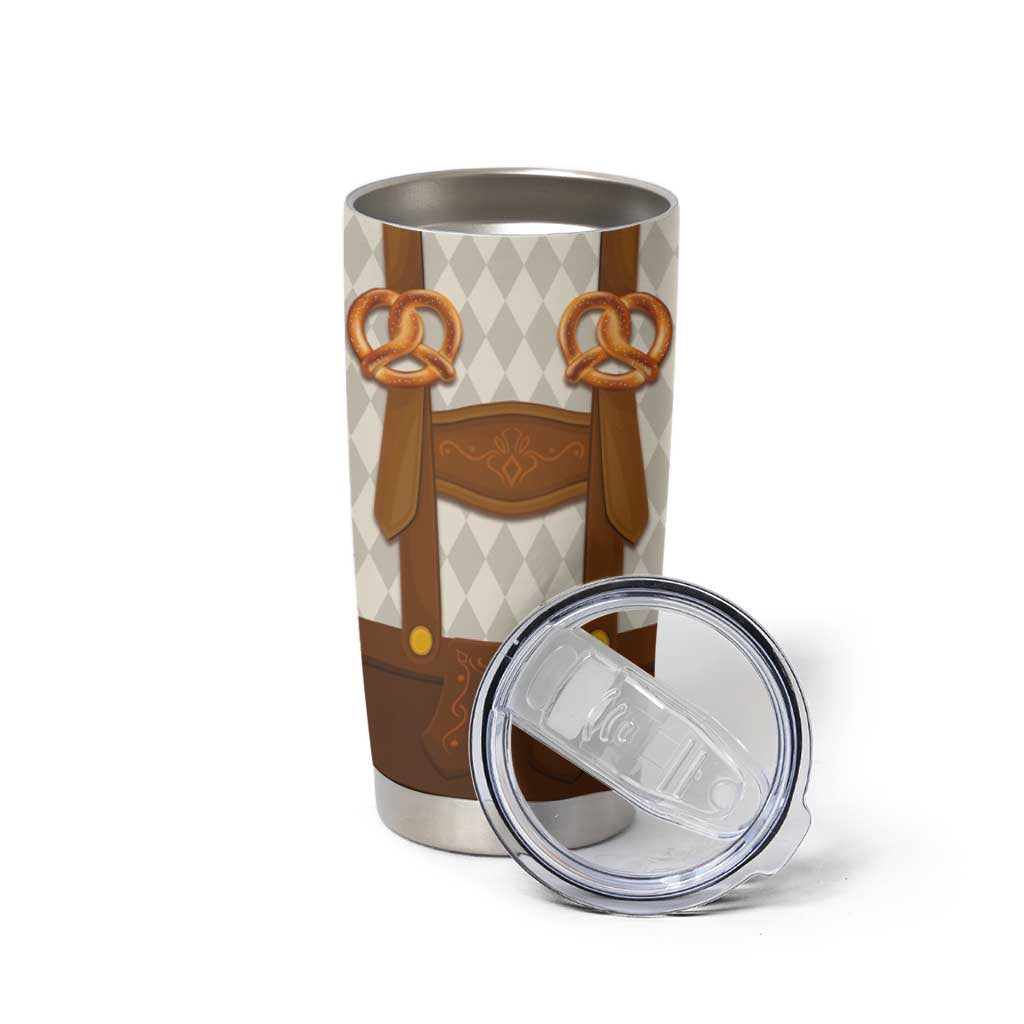 Traditional German Costume - Lederhosen and Soft Pretzel Tumbler Cup Old Vintage Bavarian Pattern