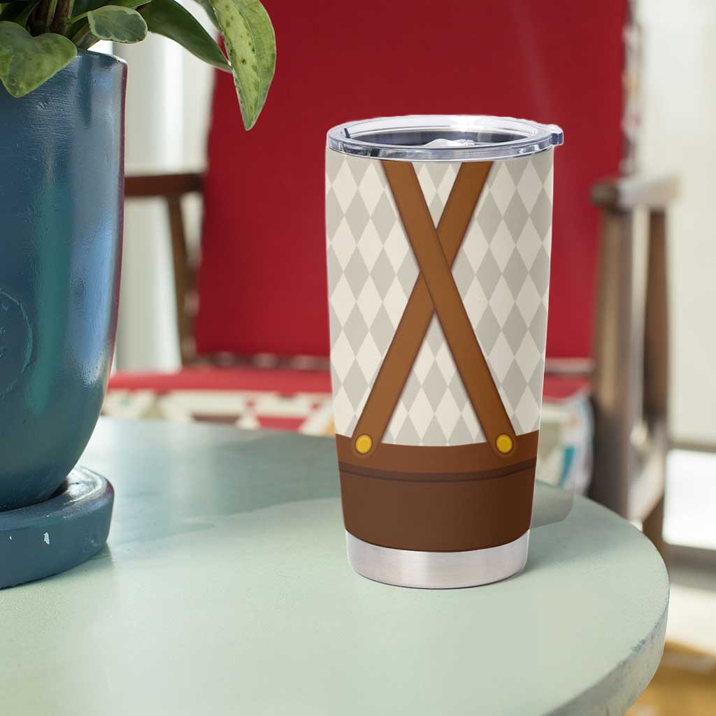 Traditional German Costume - Lederhosen and Soft Pretzel Tumbler Cup Old Vintage Bavarian Pattern