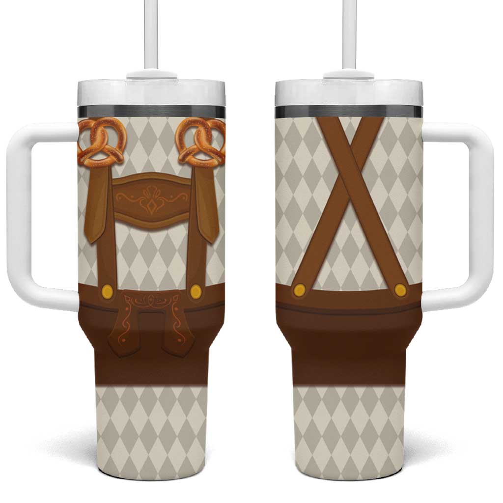 Traditional German Costume - Lederhosen and Soft Pretzel Tumbler With Handle Old Vintage Bavarian Pattern