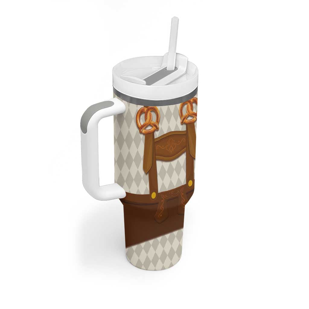 Traditional German Costume - Lederhosen and Soft Pretzel Tumbler With Handle Old Vintage Bavarian Pattern