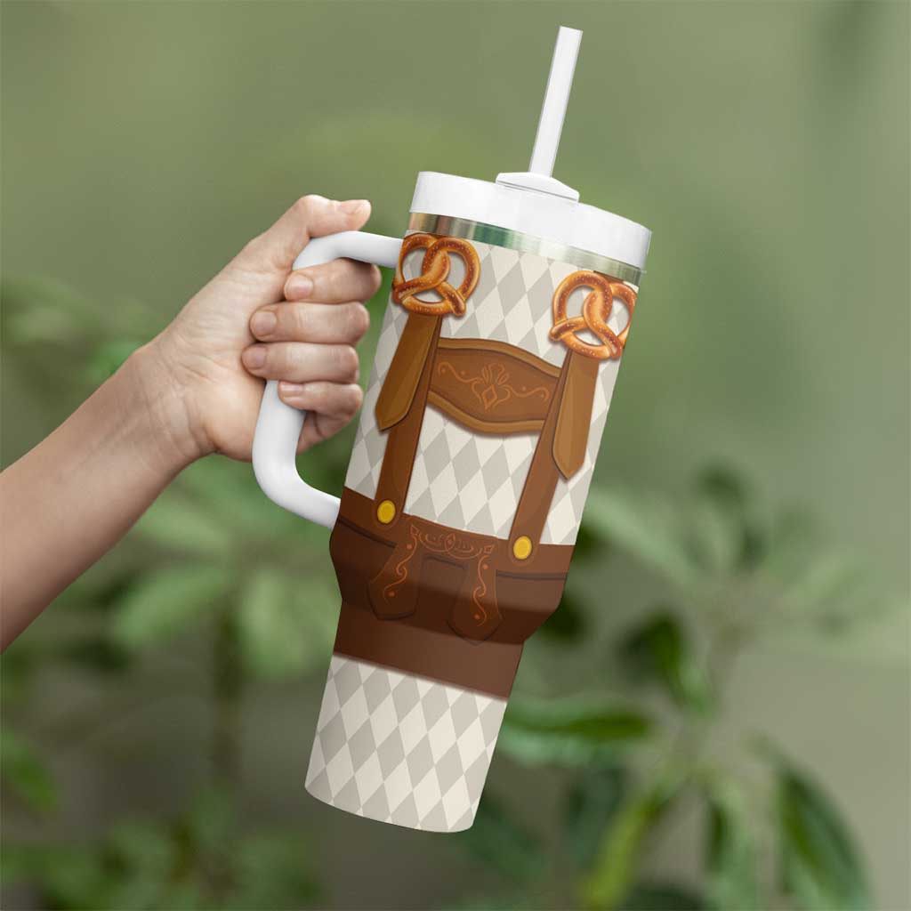 Traditional German Costume - Lederhosen and Soft Pretzel Tumbler With Handle Old Vintage Bavarian Pattern