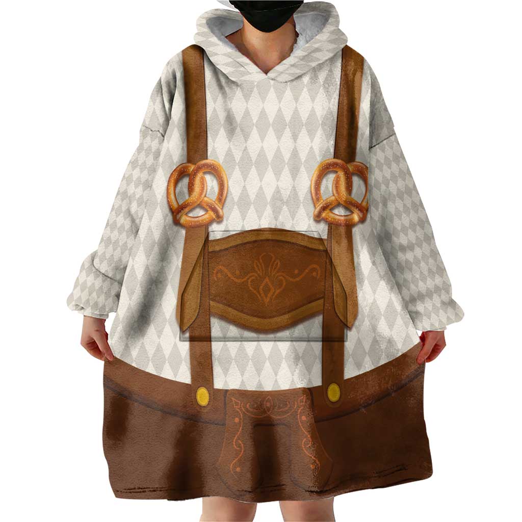 Traditional German Costume - Lederhosen and Soft Pretzel Wearable Blanket Hoodie Old Vintage Bavarian Pattern