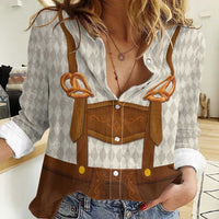 Traditional German Costume - Lederhosen and Soft Pretzel Women Casual Shirt Old Vintage Bavarian Pattern