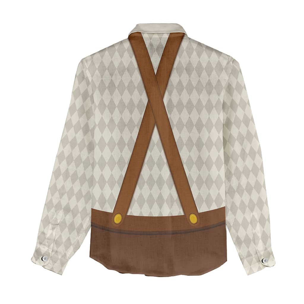 Traditional German Costume - Lederhosen and Soft Pretzel Women Casual Shirt Old Vintage Bavarian Pattern