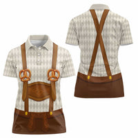 Traditional German Costume - Lederhosen and Soft Pretzel Women Polo Shirt Old Vintage Bavarian Pattern