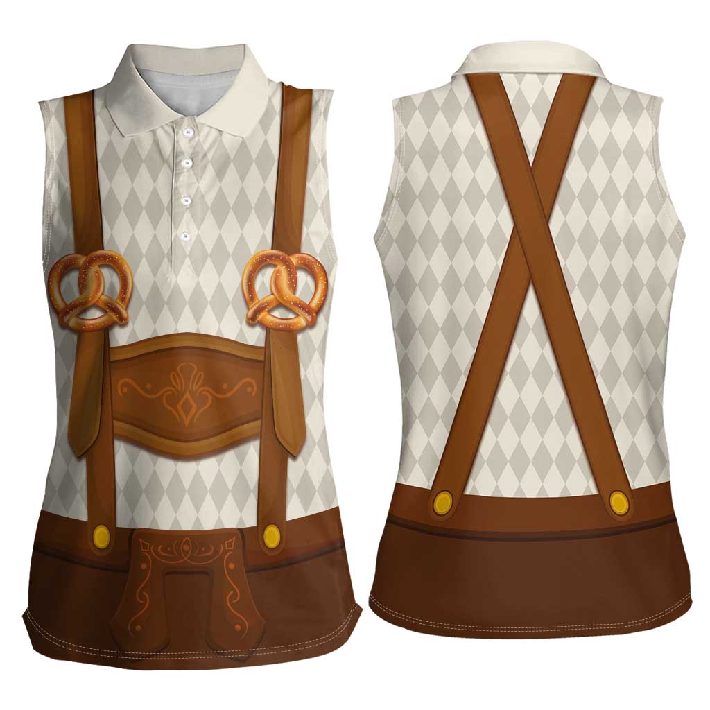 Traditional German Costume - Lederhosen and Soft Pretzel Women Sleeveless Polo Shirt Old Vintage Bavarian Pattern