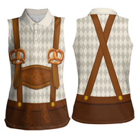 Traditional German Costume - Lederhosen and Soft Pretzel Women Sleeveless Polo Shirt Old Vintage Bavarian Pattern