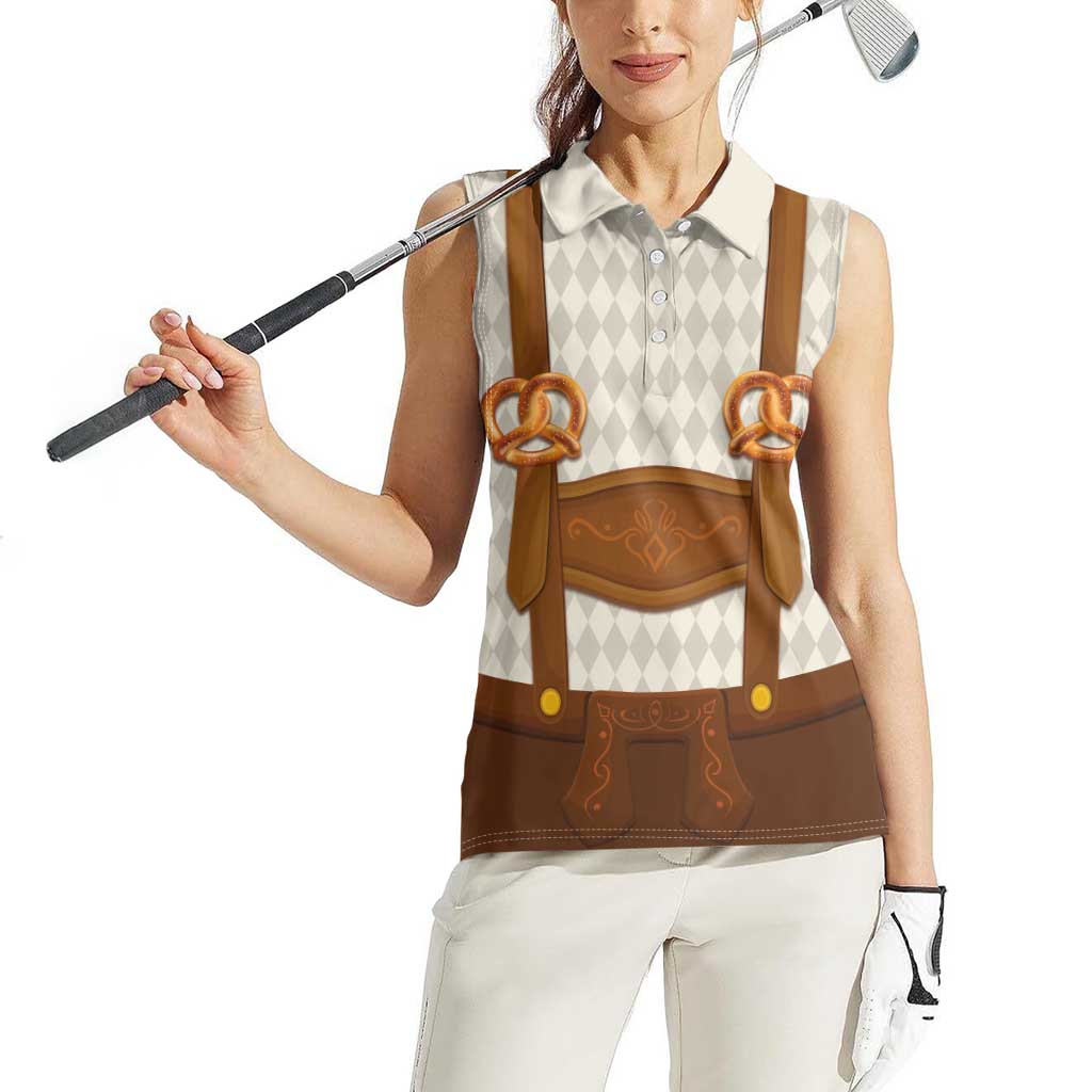 Traditional German Costume - Lederhosen and Soft Pretzel Women Sleeveless Polo Shirt Old Vintage Bavarian Pattern
