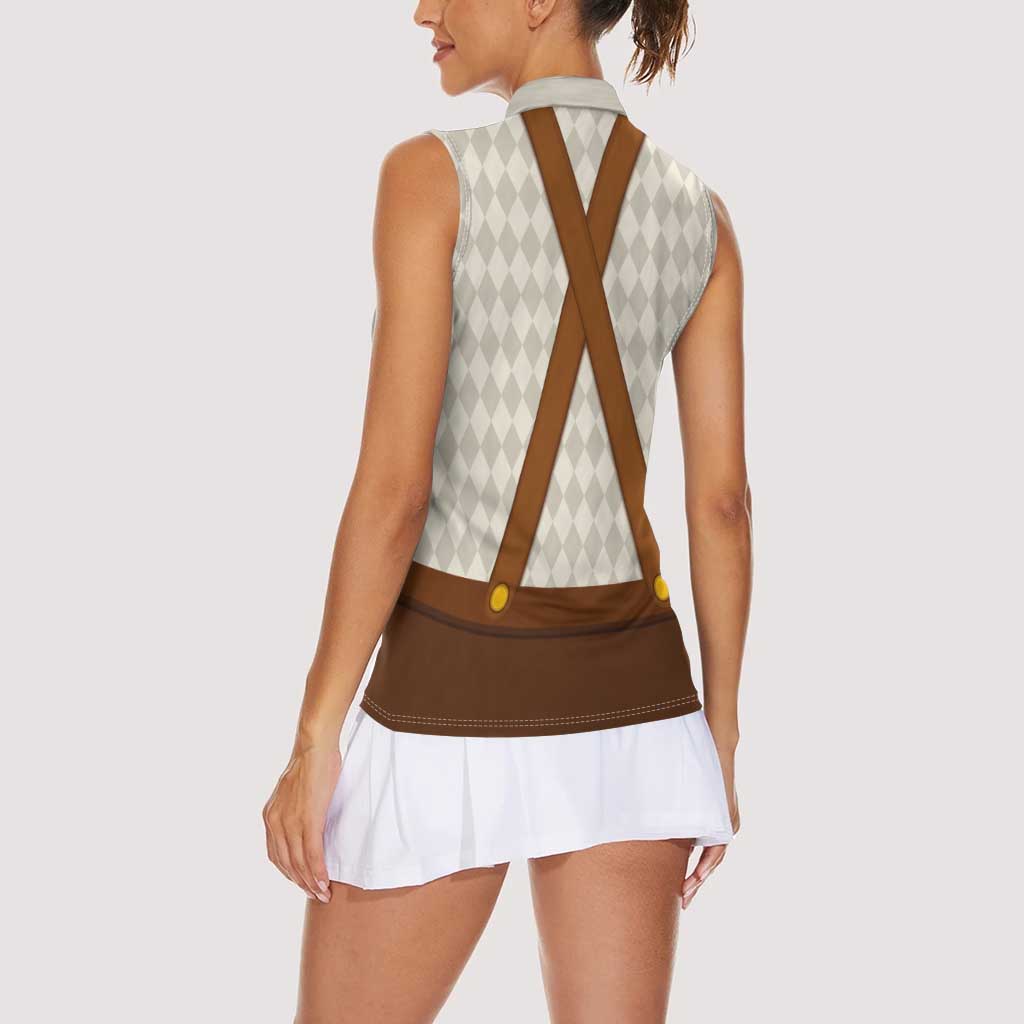 Traditional German Costume - Lederhosen and Soft Pretzel Women Sleeveless Polo Shirt Old Vintage Bavarian Pattern