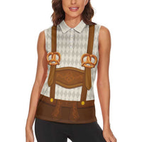 Traditional German Costume - Lederhosen and Soft Pretzel Women Sleeveless Polo Shirt Old Vintage Bavarian Pattern