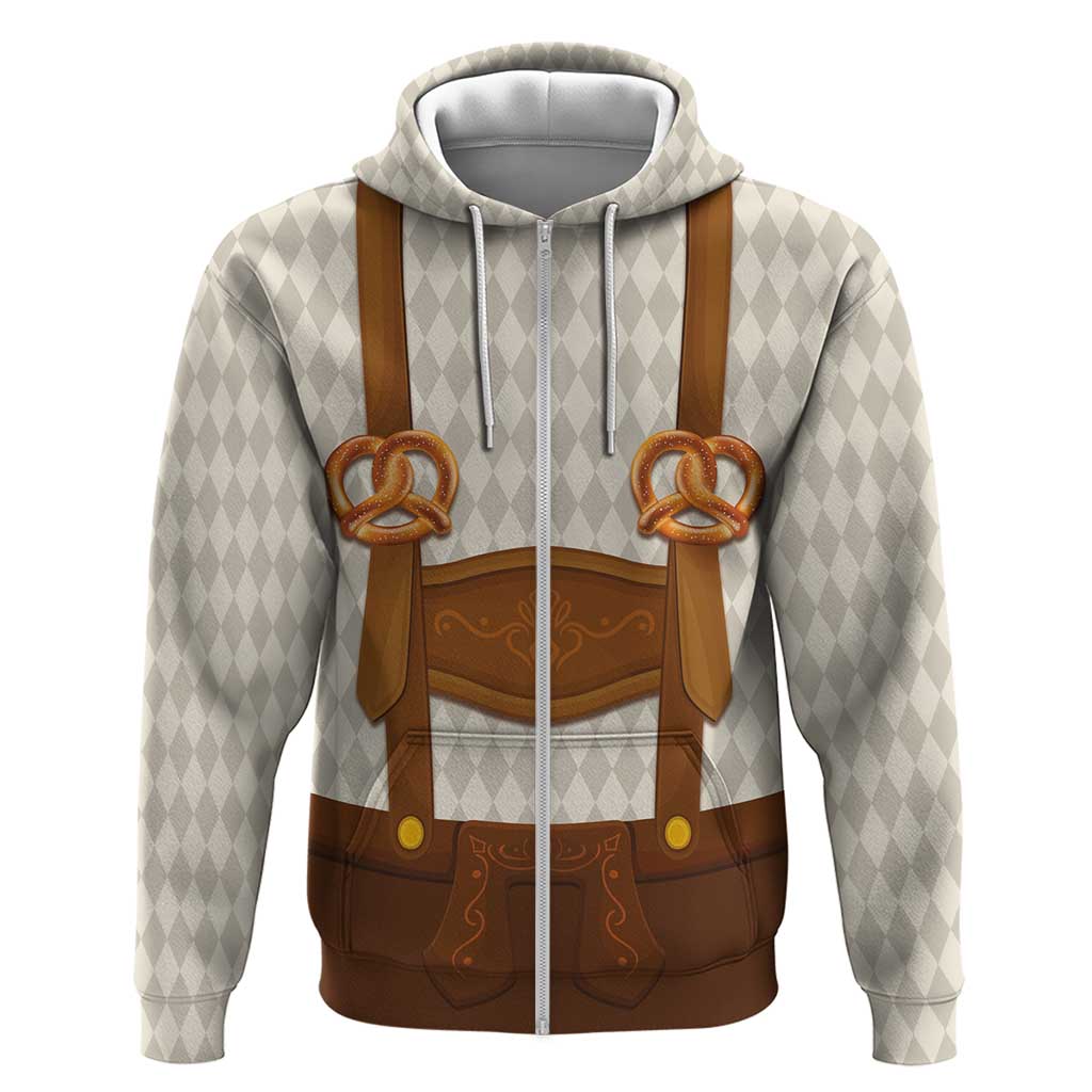 Traditional German Costume - Lederhosen and Soft Pretzel Zip Hoodie Old Vintage Bavarian Pattern