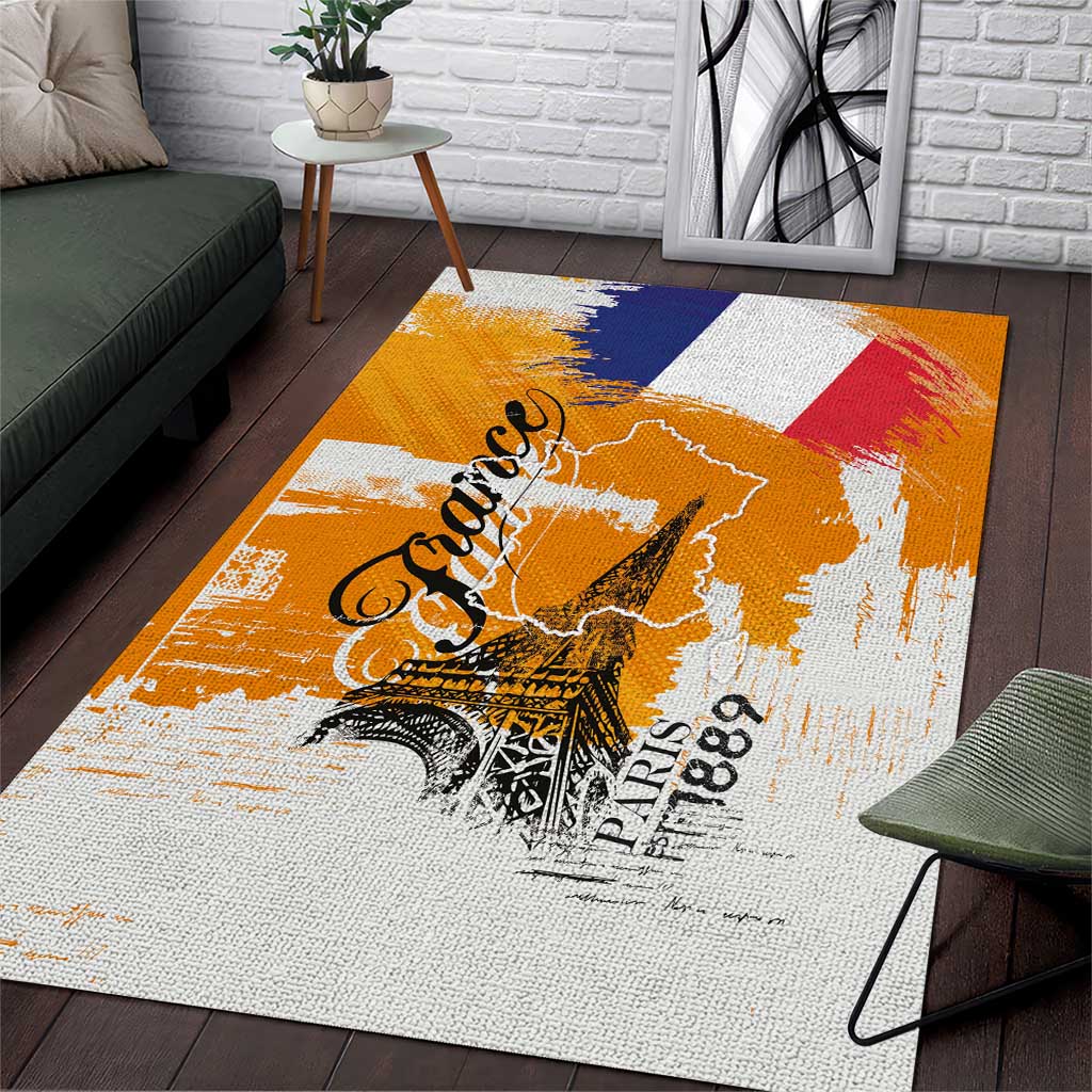 Bastille Day Area Rug France Typography Art Grunge Style