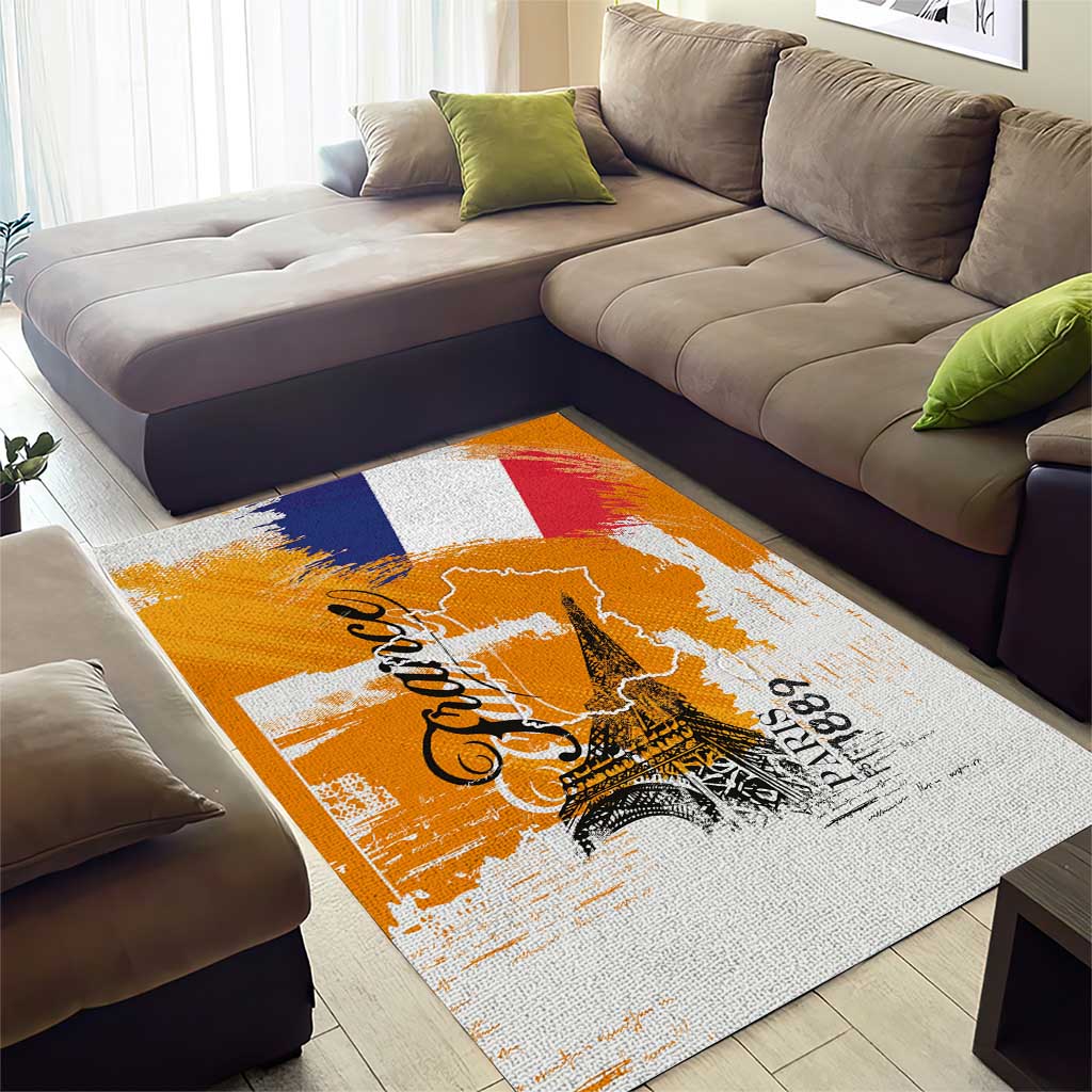 Bastille Day Area Rug France Typography Art Grunge Style