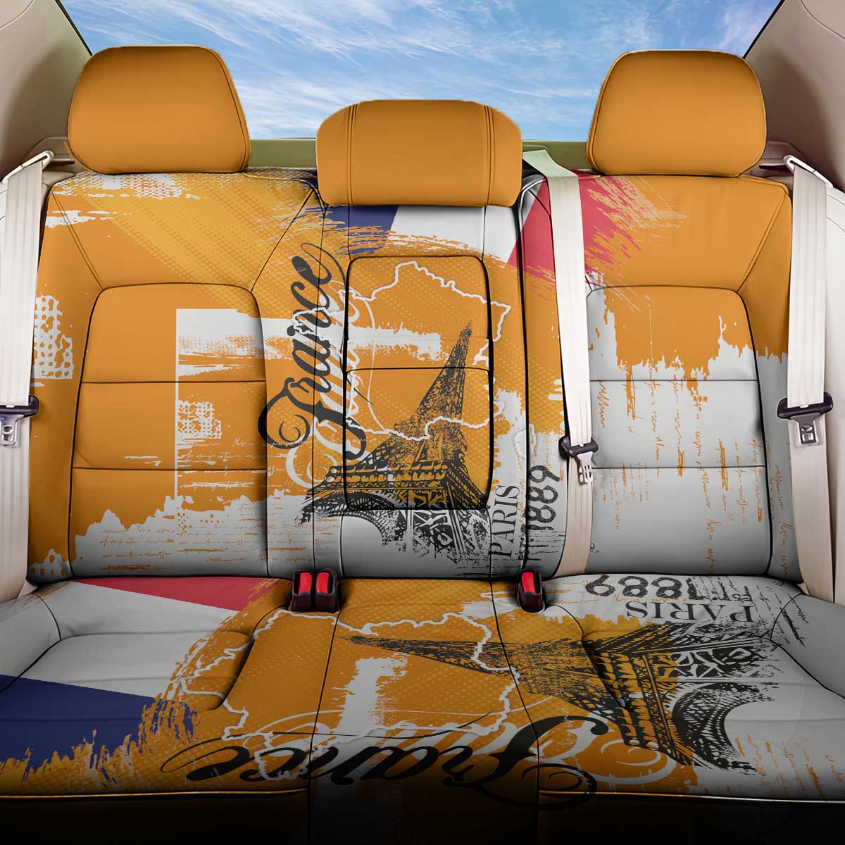 Bastille Day Back Car Seat Cover France Typography Art Grunge Style