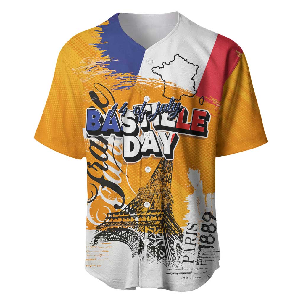 Bastille Day Baseball Jersey France Typography Art Grunge Style