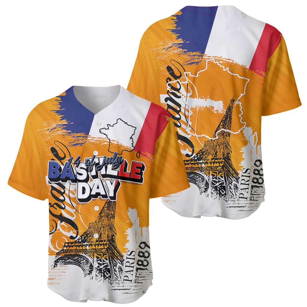 Bastille Day Baseball Jersey France Typography Art Grunge Style