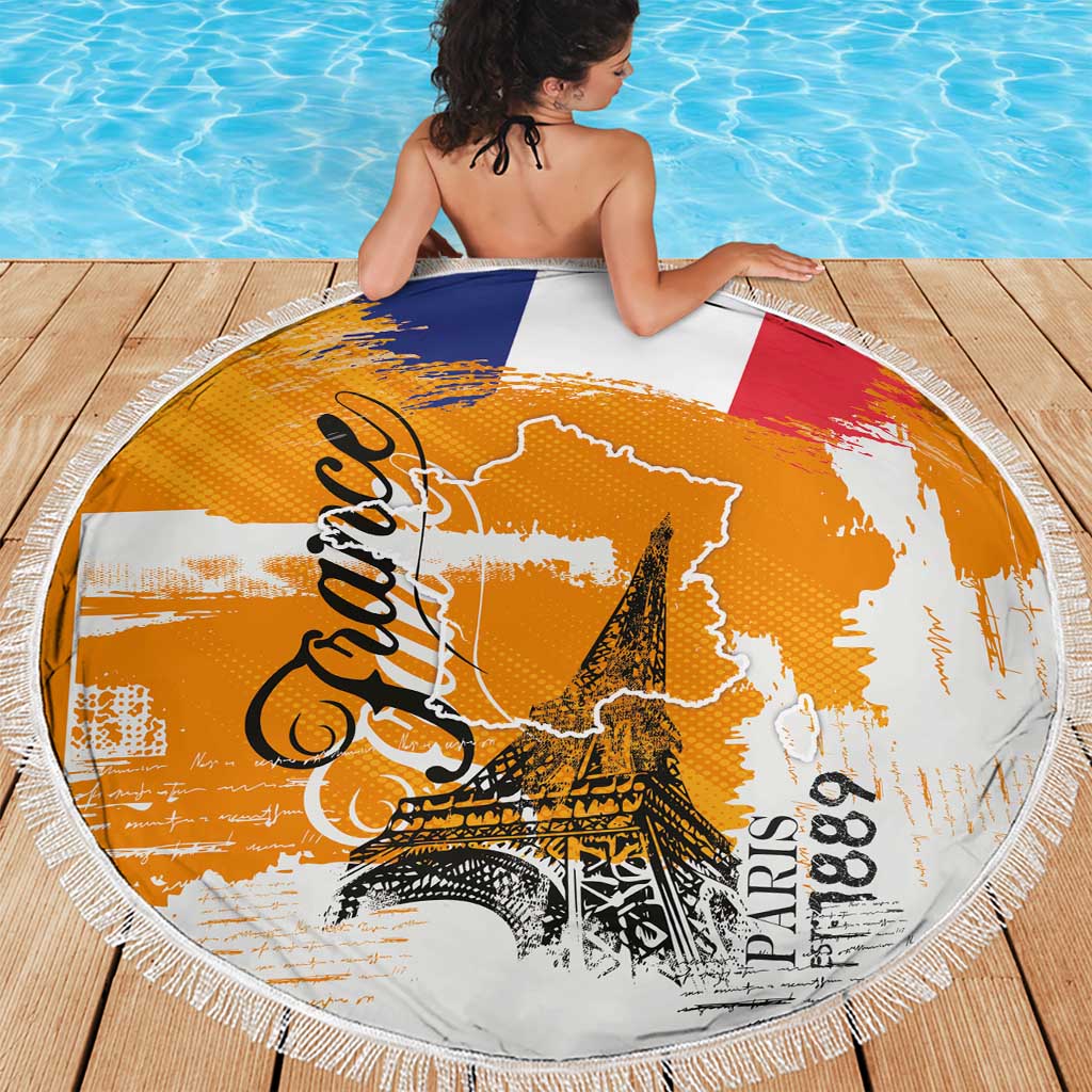 Bastille Day Beach Blanket France Typography Art Grunge Style