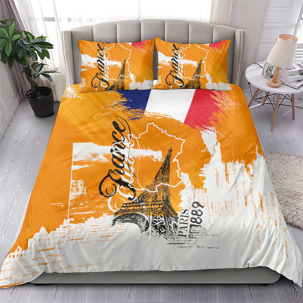 Bastille Day Bedding Set France Typography Art Grunge Style