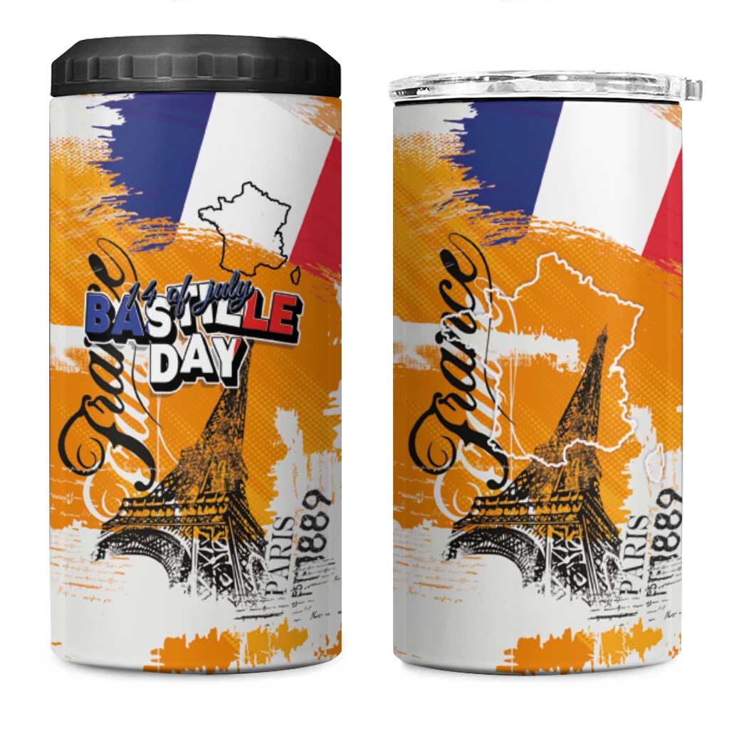 Bastille Day 4 in 1 Can Cooler Tumbler France Typography Art Grunge Style