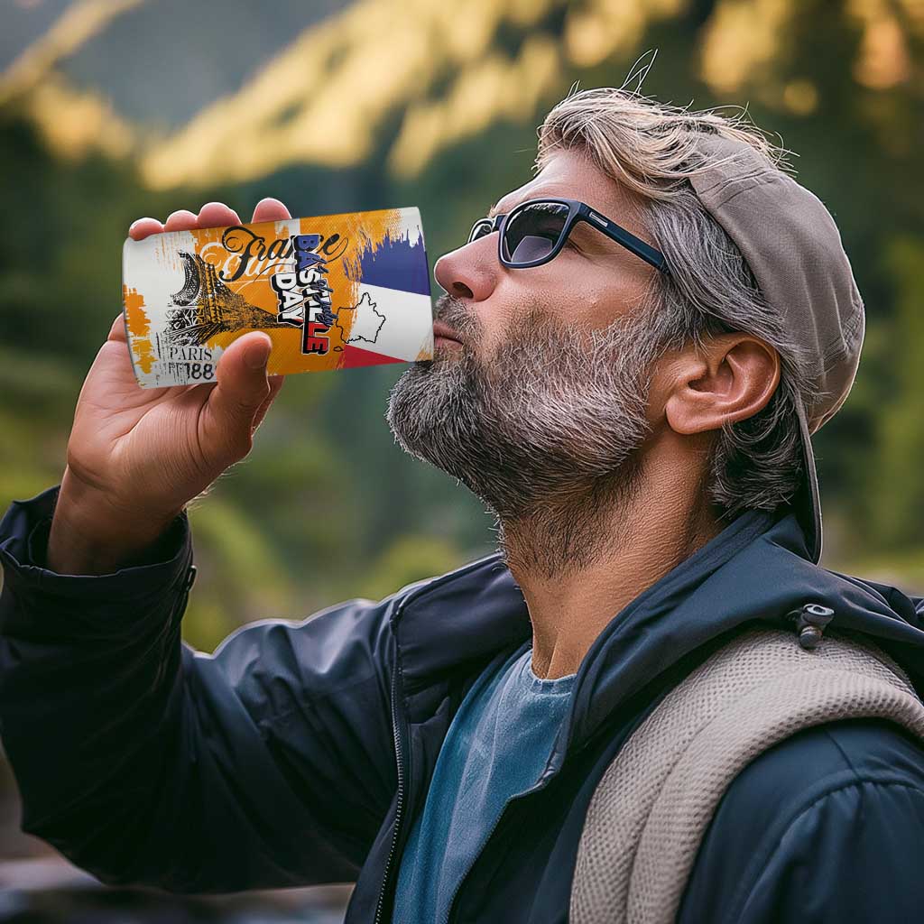 Bastille Day 4 in 1 Can Cooler Tumbler France Typography Art Grunge Style