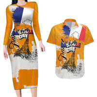 Bastille Day Couples Matching Long Sleeve Bodycon Dress and Hawaiian Shirt France Typography Art Grunge Style