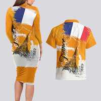 Bastille Day Couples Matching Long Sleeve Bodycon Dress and Hawaiian Shirt France Typography Art Grunge Style