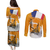 Bastille Day Couples Matching Puletasi and Long Sleeve Button Shirt France Typography Art Grunge Style