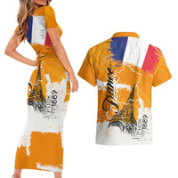 Bastille Day Couples Matching Short Sleeve Bodycon Dress and Hawaiian Shirt France Typography Art Grunge Style
