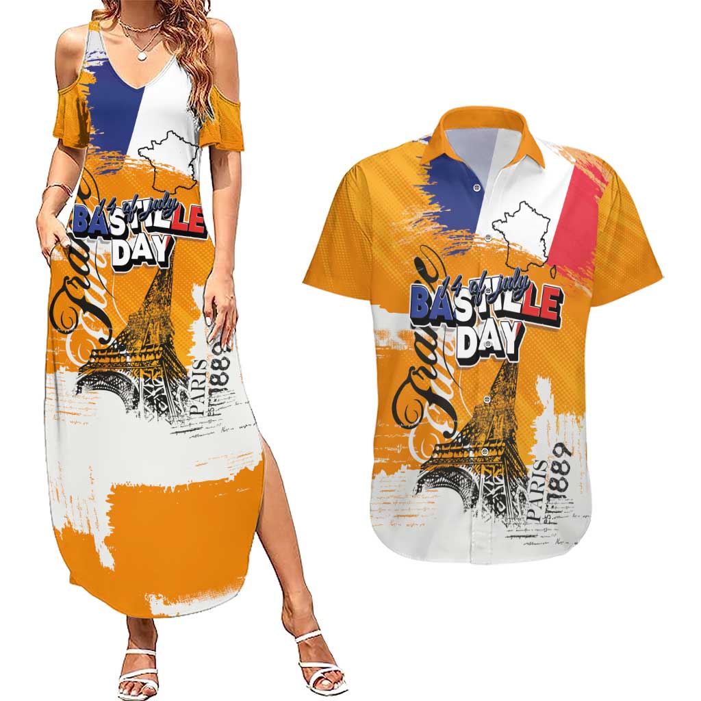 Bastille Day Couples Matching Summer Maxi Dress and Hawaiian Shirt France Typography Art Grunge Style
