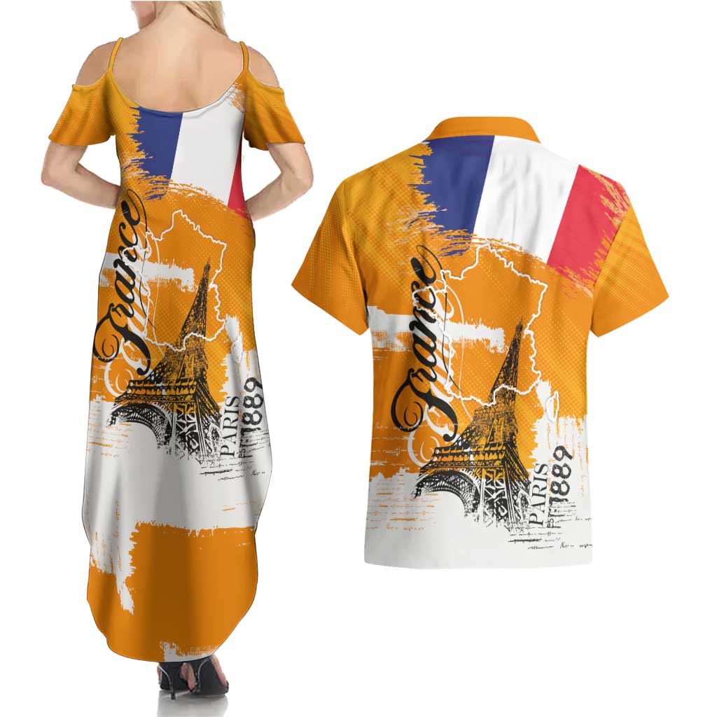 Bastille Day Couples Matching Summer Maxi Dress and Hawaiian Shirt France Typography Art Grunge Style