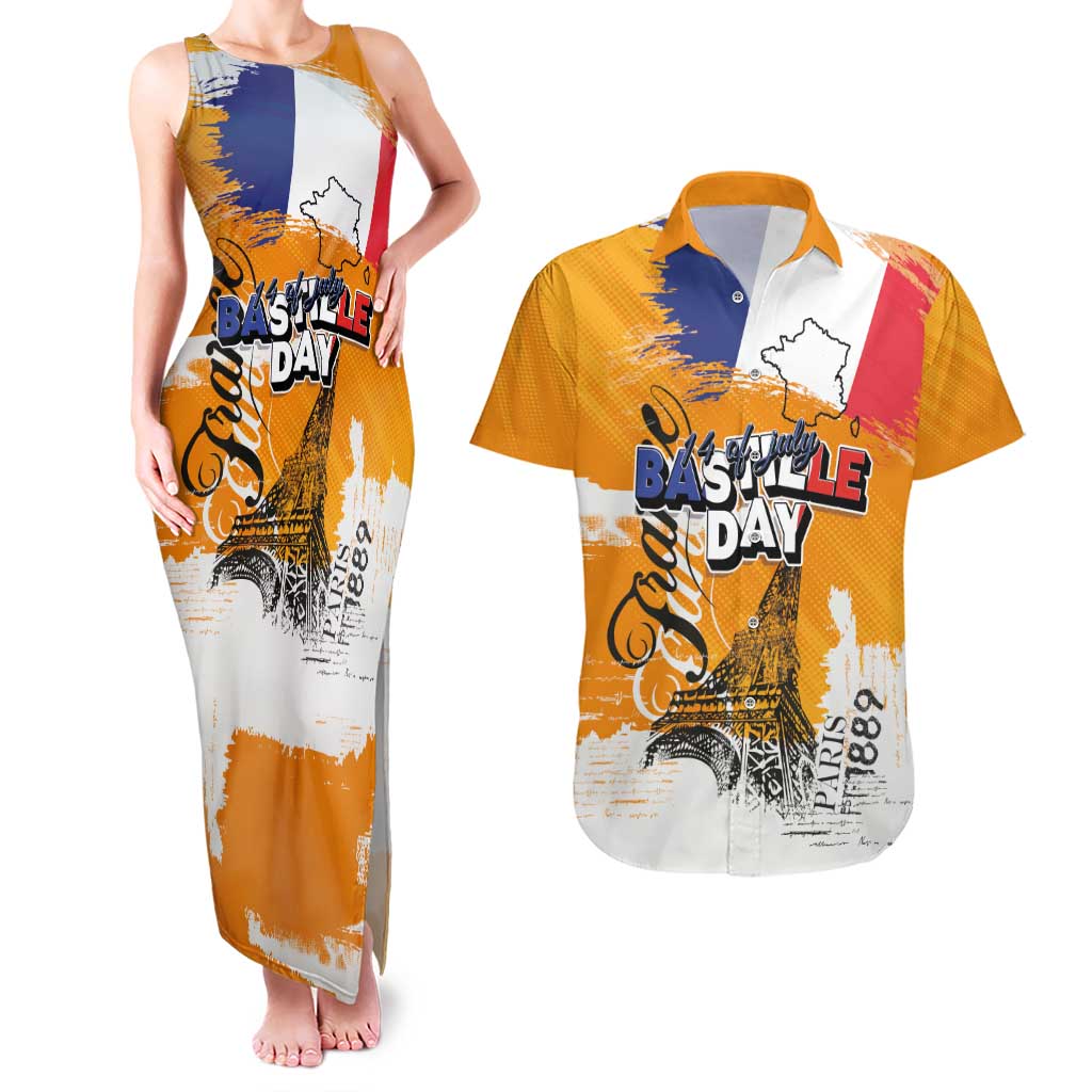 Bastille Day Couples Matching Tank Maxi Dress and Hawaiian Shirt France Typography Art Grunge Style