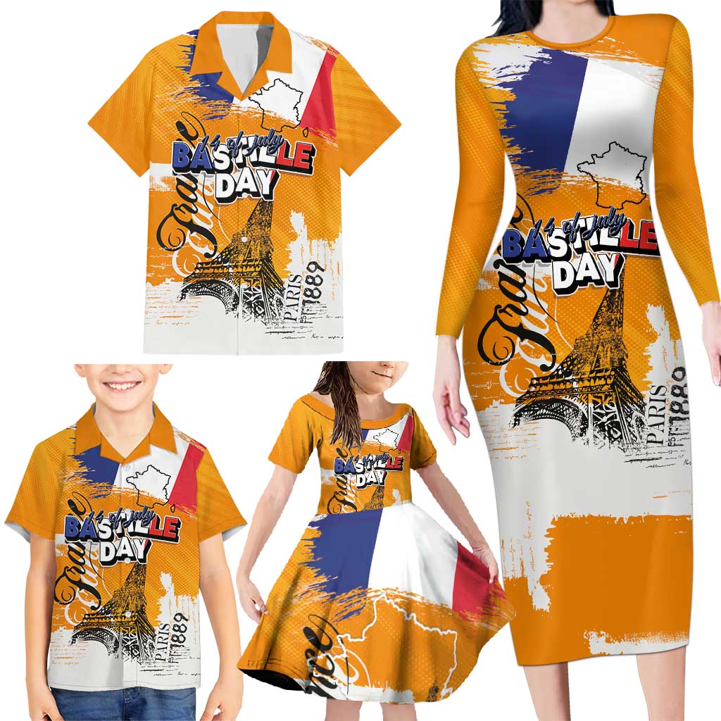 Bastille Day Family Matching Long Sleeve Bodycon Dress and Hawaiian Shirt France Typography Art Grunge Style